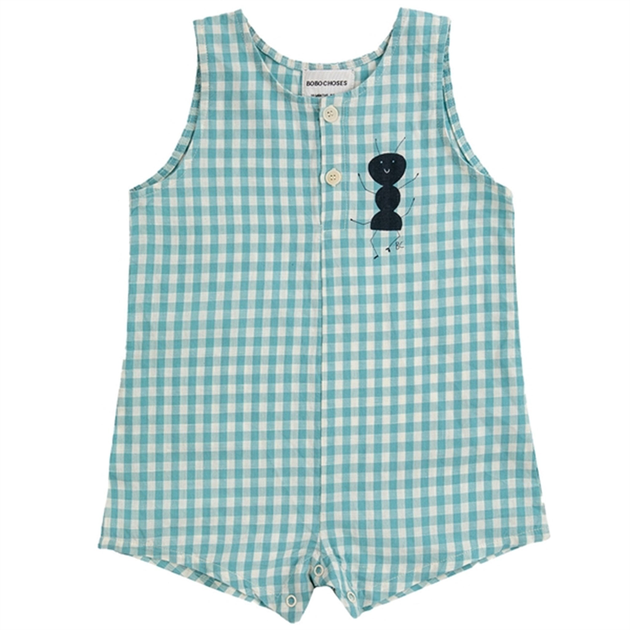 Bobo Choses Baby Ant Vichy Playsuit Turquoise 3 Mdr