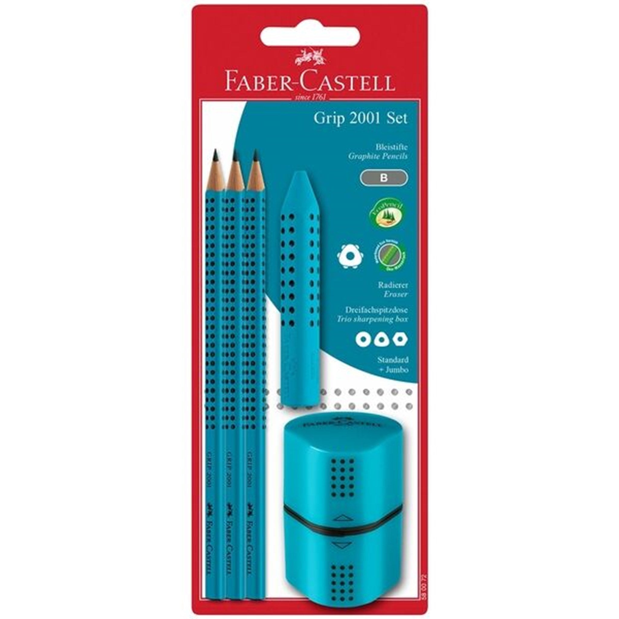 Faber Castell Grip 2001 Blyanter 3 Stk+1 Tvillingspidser Turkis fra Faber-castell